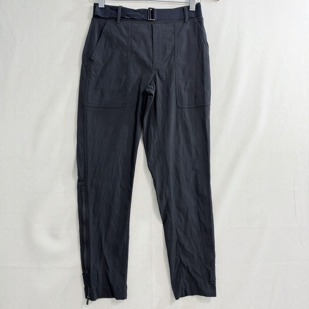 Athleta Trekkie Pants Size 0 Black Belted Rip Stop Nylon Jogger Zip Ankle Pant